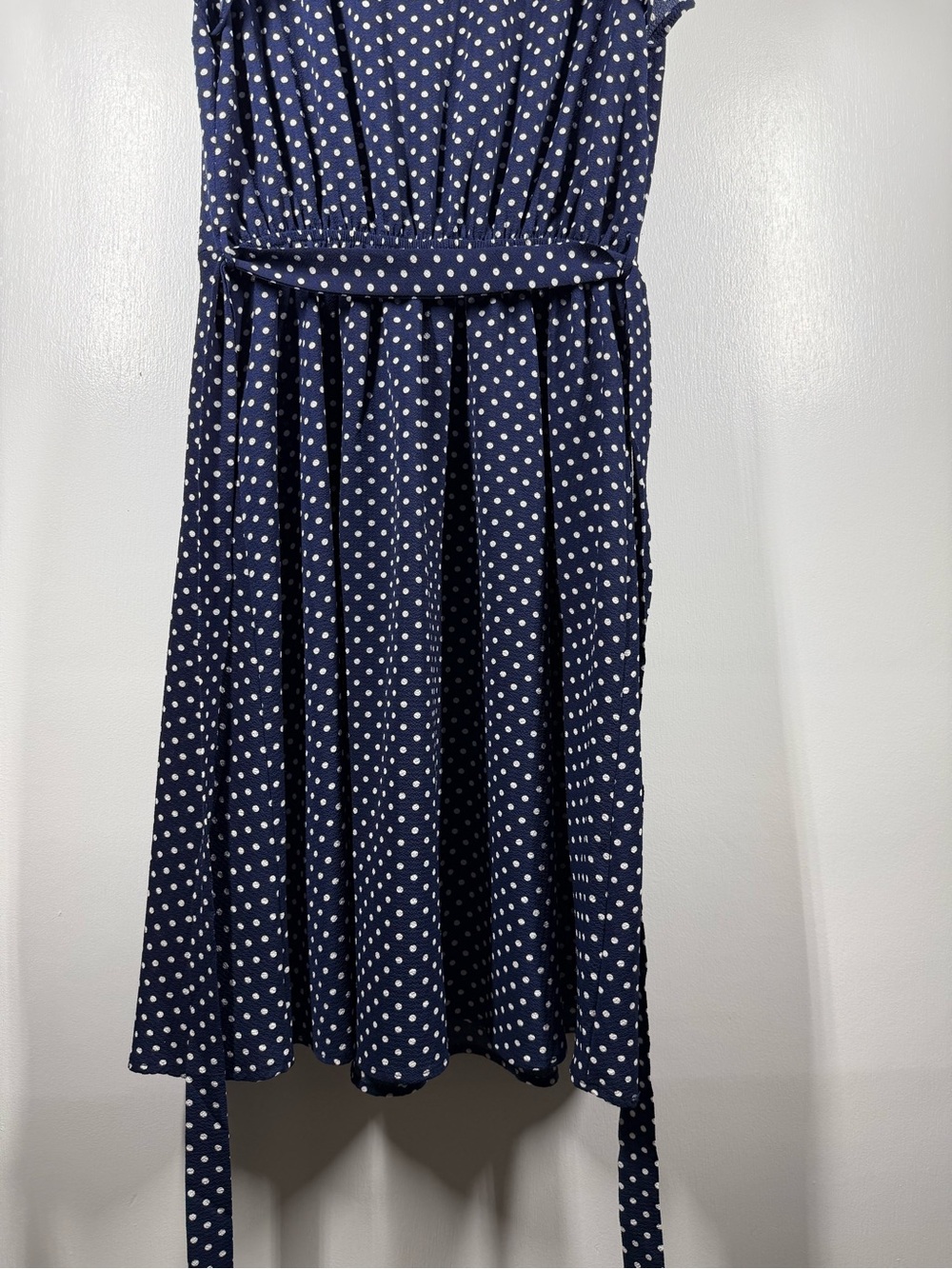 Monteau Navy Polka Dot Flutter Sleeve Tie Waist Dress - Picture 9 of 12